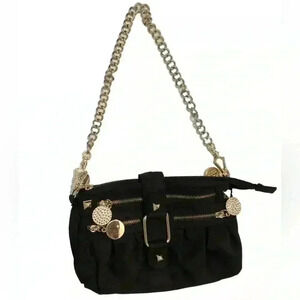 Big Buddha Santa Barbara Black shoulder Bag Purse with Gold chain 10x7x7
